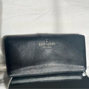 Kate Spade black leather continental wallet with gold logo
